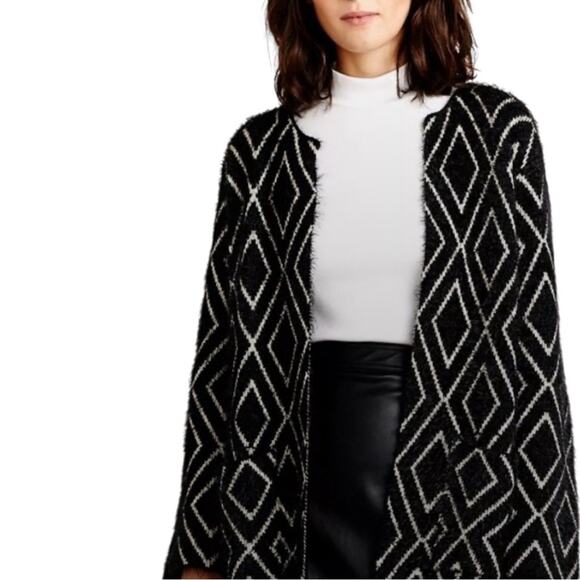 Anthropologie HOSS Intropia Geoplay Black & Cream Eyelash Cardigan, Chic, S - Picture 1 of 8